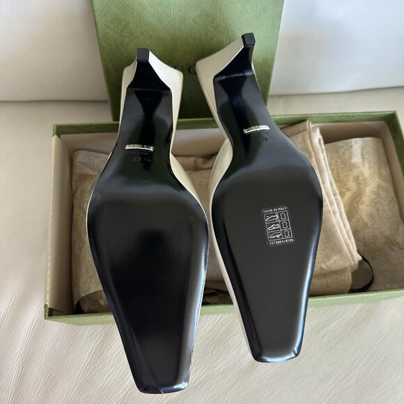 NEW Gucci Mallory Patent Leather Mules Heels GG Logo SZ 39 - Picture 9 of 12